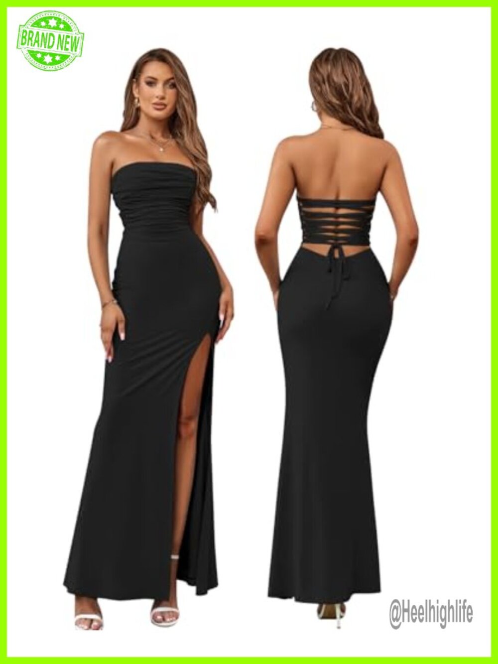 HTZMO Strapless Bodycon Maxi Dress with Slit
